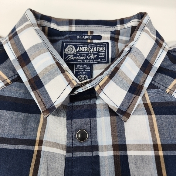 American Rag‎ Snap Button Down Plaid Multi Color Long Sleeve Shirt Size XL - Picture 6 of 15